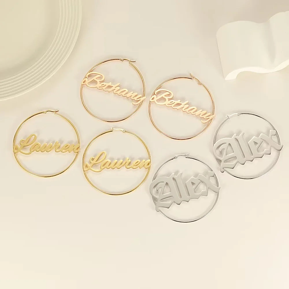 Gold Custom Name Hoop Earrings