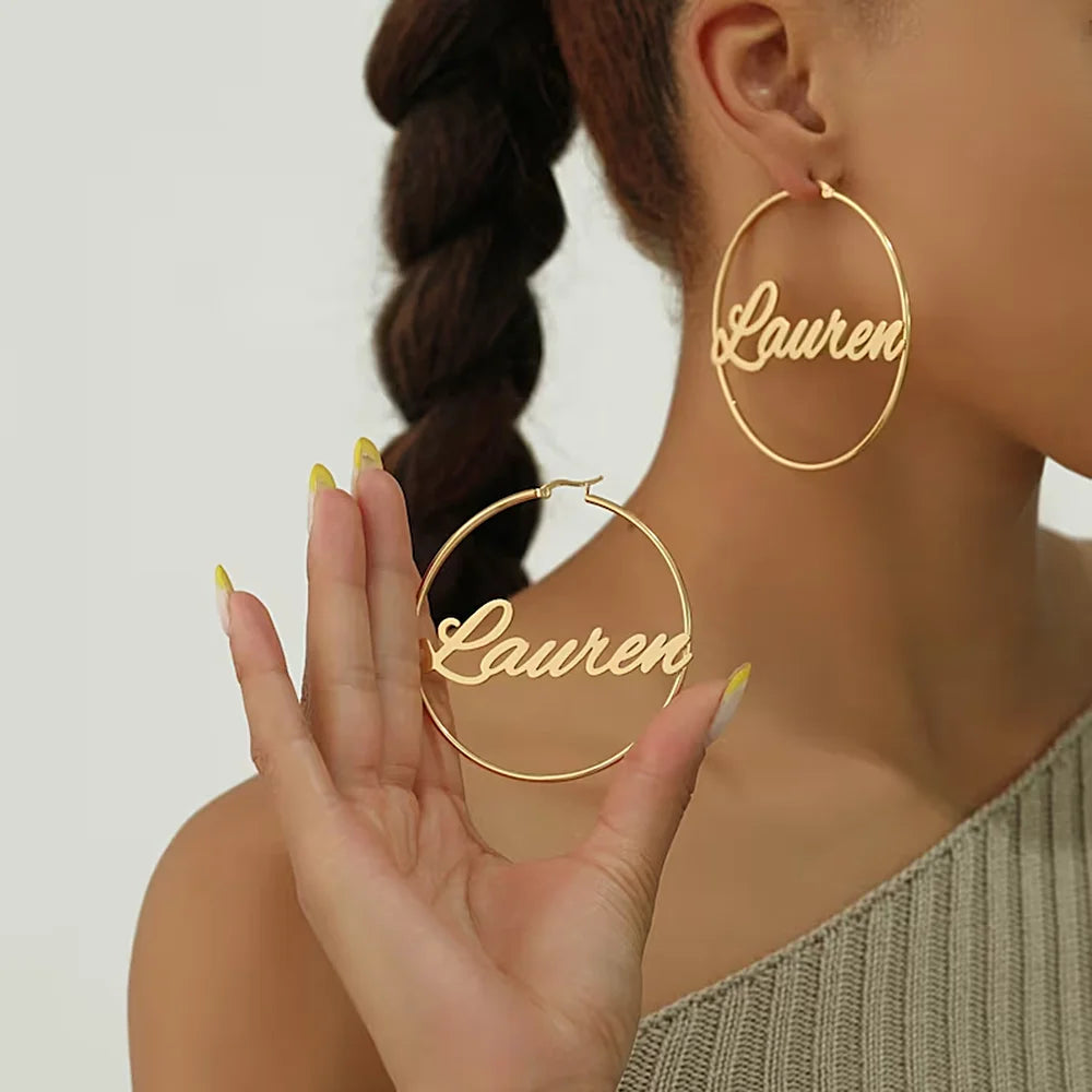 Gold Custom Name Hoop Earrings