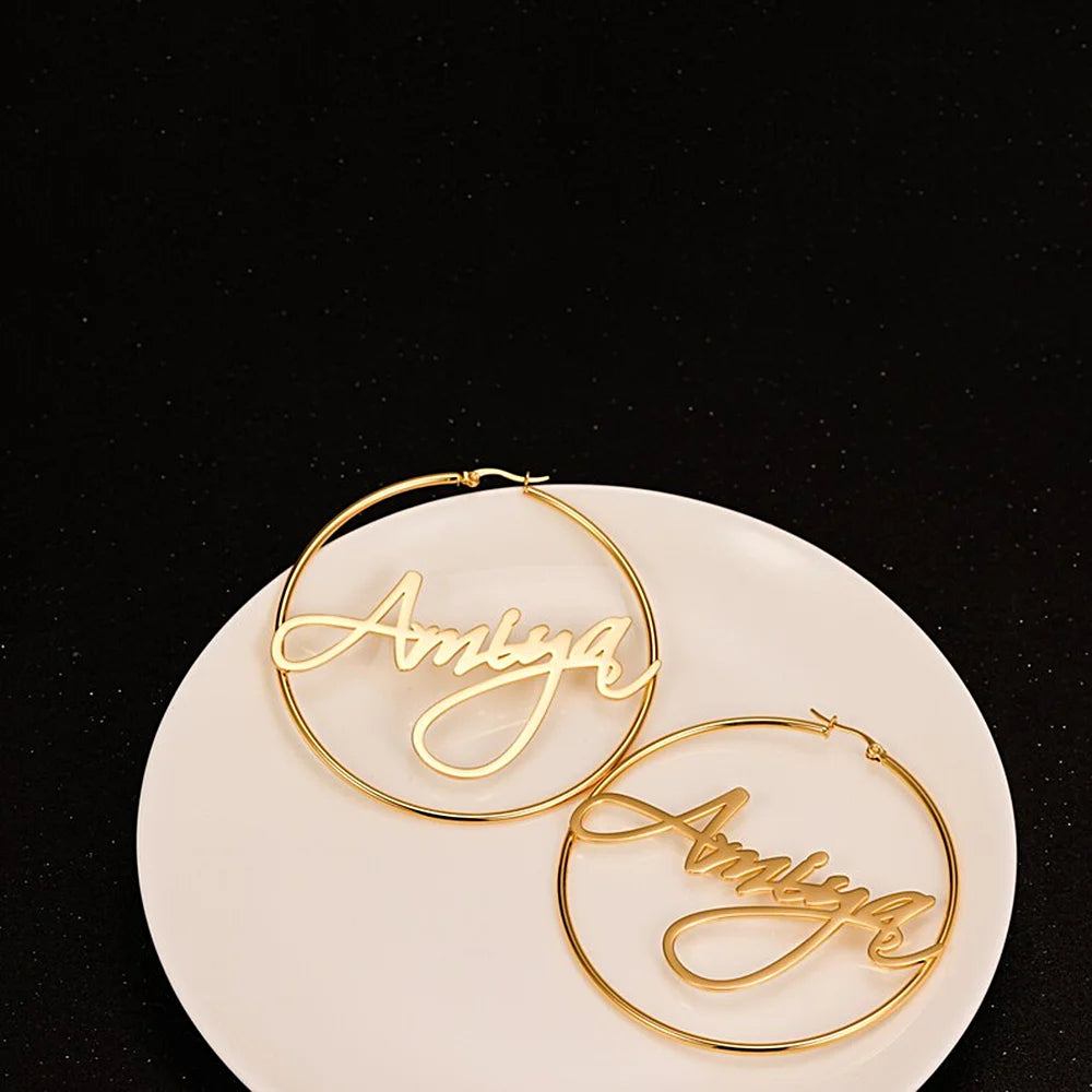 Gold Custom Name Hoop Earrings