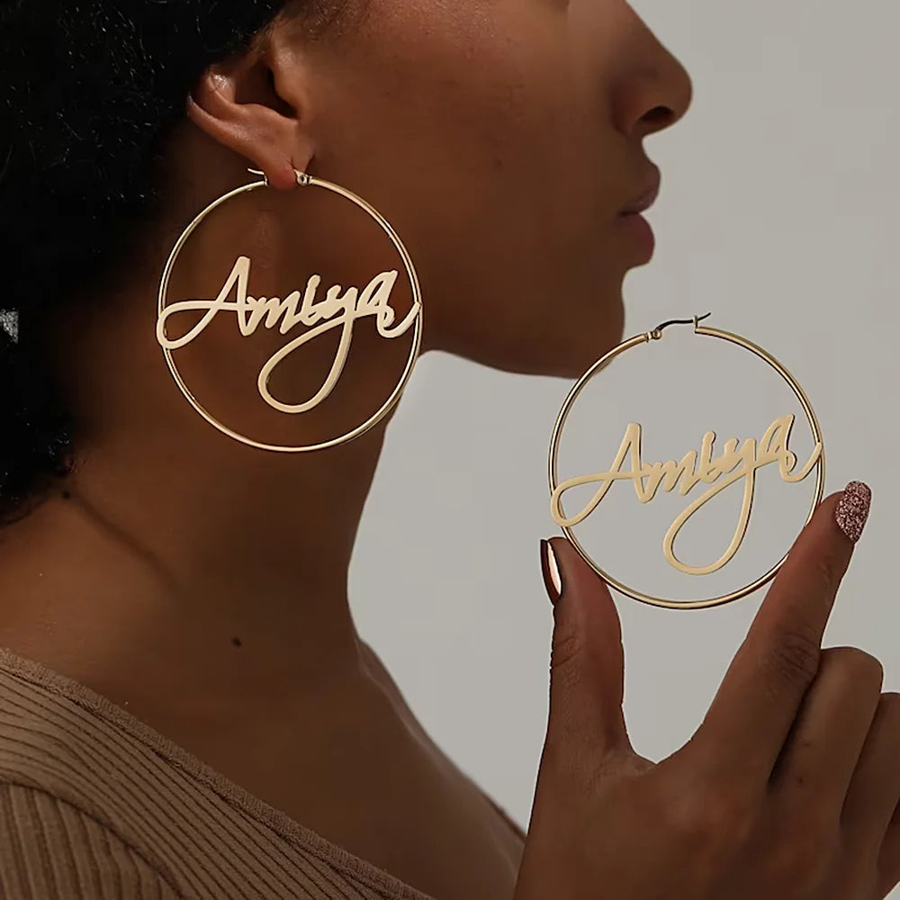 Gold Custom Name Hoop Earrings