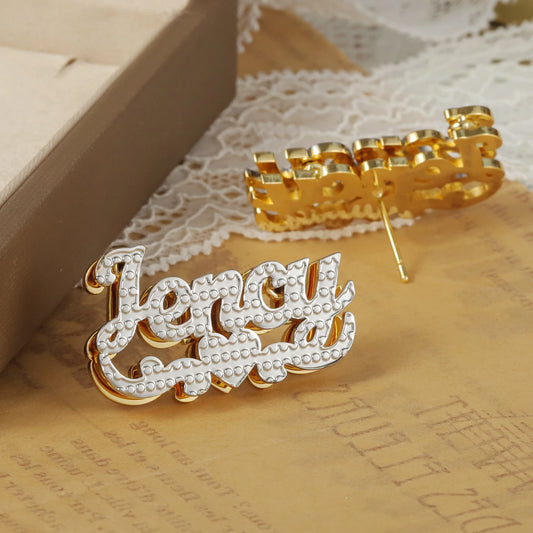 18K Gold Double Plated Name Earrings