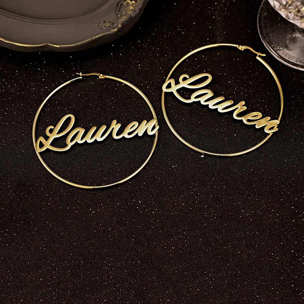 Gold Custom Name Hoop Earrings