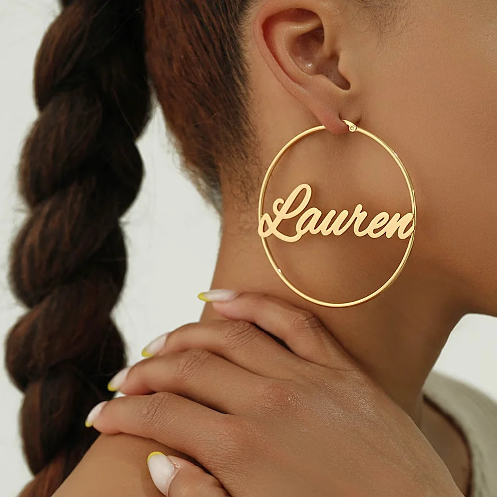 Gold Custom Name Hoop Earrings