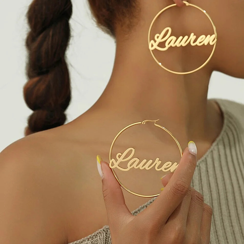 Gold Custom Name Hoop Earrings