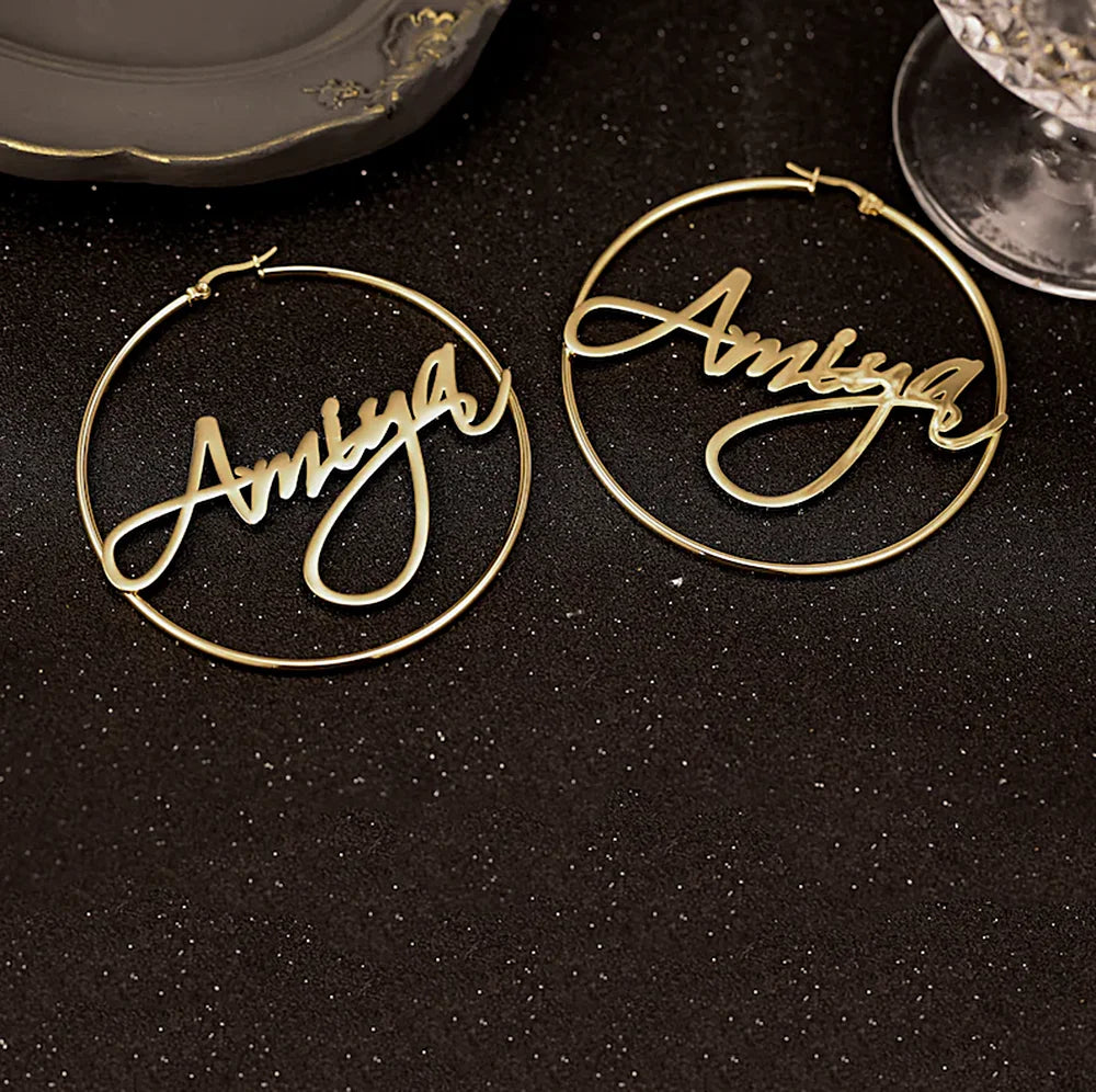 Gold Custom Name Hoop Earrings