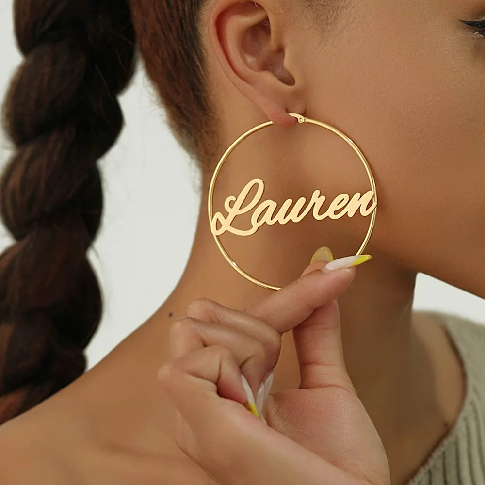 Gold Custom Name Hoop Earrings