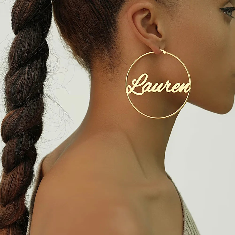 Gold Custom Name Hoop Earrings